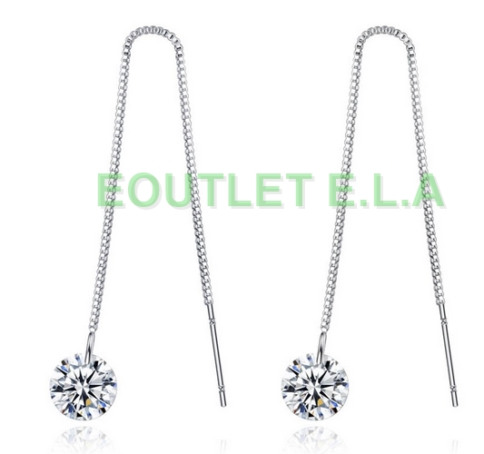 108mm 4CT CZ CHAIN THREAD SILVER EARRINGS